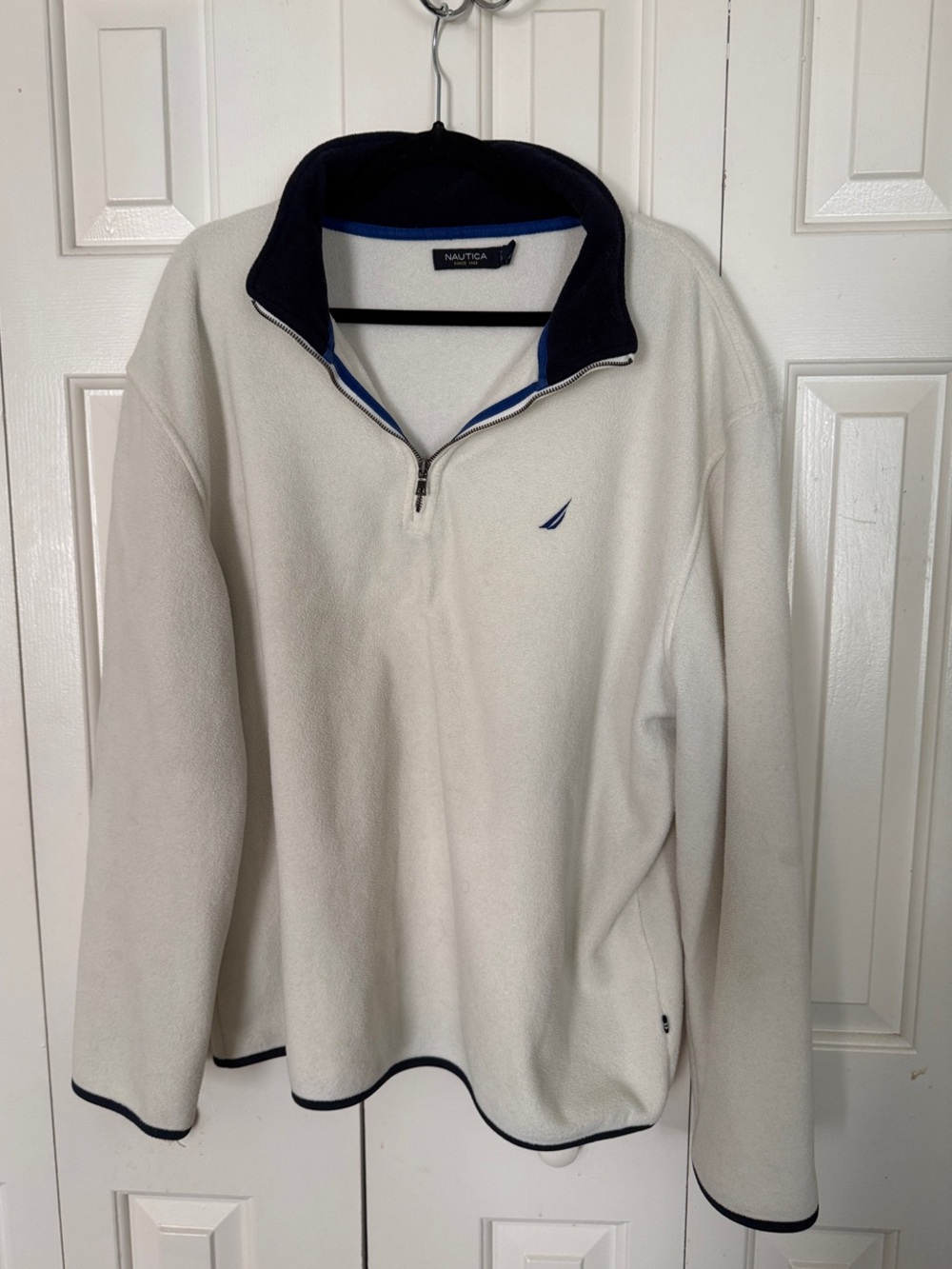 Nautica Men’s Cream Quarter-Zip Fleece with Navy Trim